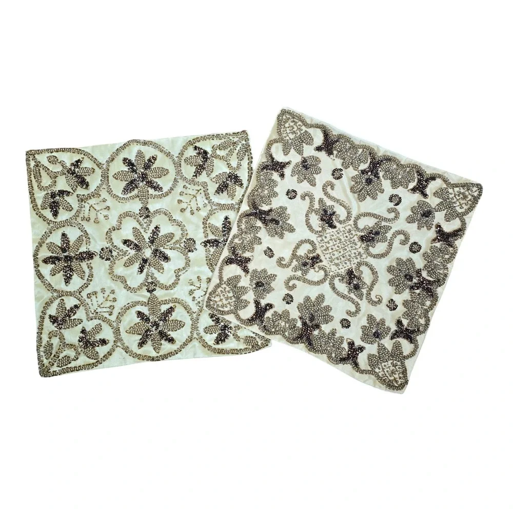Vintage Gold Beaded Pillow Covers Set of 2 Sequined Throw Pillow Covers 16